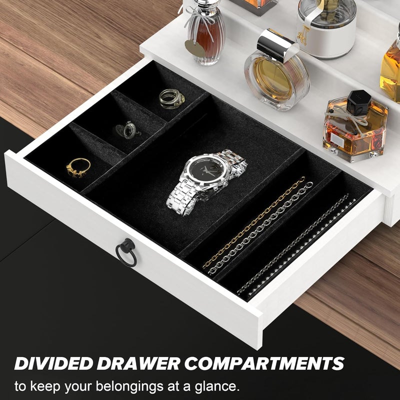 upcessory Cologne Organizer for Men, 3 Tier Wood Perfume Organizer with Felt Lining Drawer and Hidden Compartment, White Perfume Display Holder, A Gift for Men - Image 2